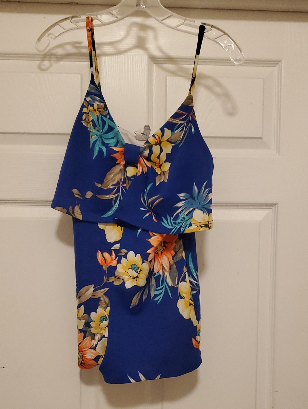 privy Royal Blue Floral Mini with Yellow & OrangeRomper Accents